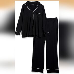 Amazon Essentials Black Long Sleeve Pajama Set with White Piping